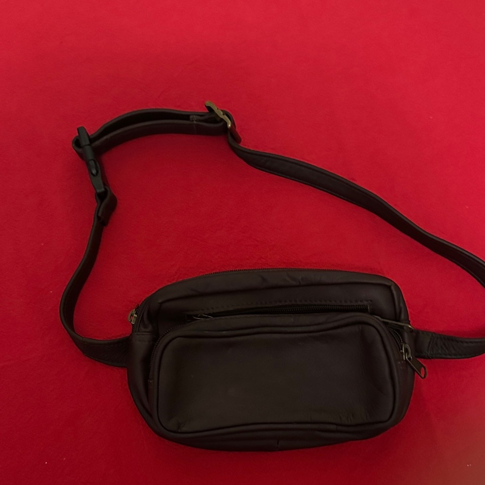 Men's Brown Leather Belt Bag/Fanny Pack with Zip Pockets